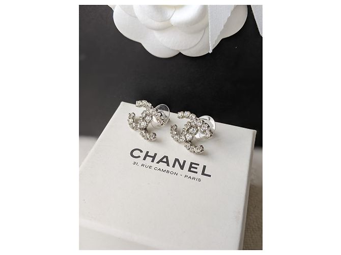 Chanel CC 04V Vintage Logo Crystal SHW Coco Mark Orecchini Box Argento - vista 5