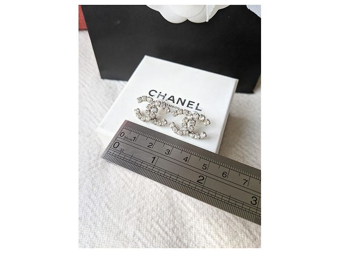 Chanel CC 04V Vintage Logo Crystal SHW Coco Mark Orecchini Box Argento - vista 6