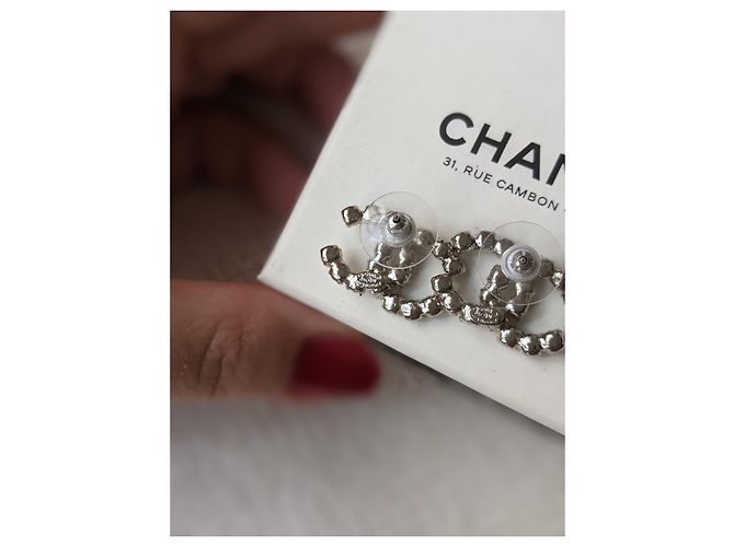 Chanel CC 04V Vintage Logo Crystal SHW Coco Mark Orecchini Box Argento - vista 8