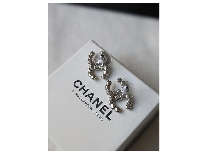 Chanel CC 04V Vintage Logo Crystal SHW Coco Mark Orecchini Box Argento - vista 9