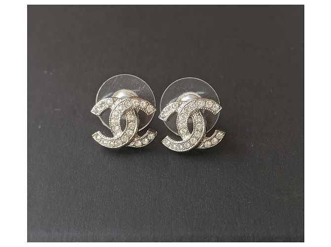Chanel CC F18Orecchini di cristallo classici senza tempo con logo V Argento - vista 13
