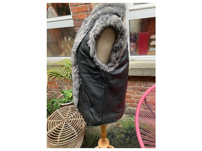 Chaqueta sublime reversible de piel de cordero Hironaé Negro Gris antracita - vista 3
