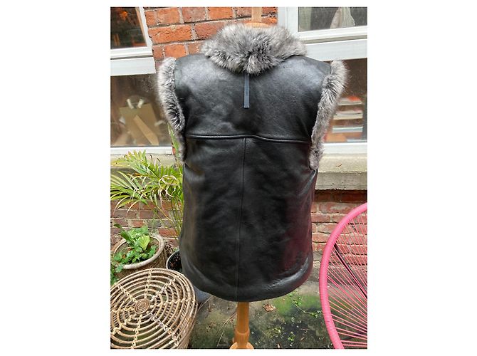Chaqueta sublime reversible de piel de cordero Hironaé Negro Gris antracita - vista 5