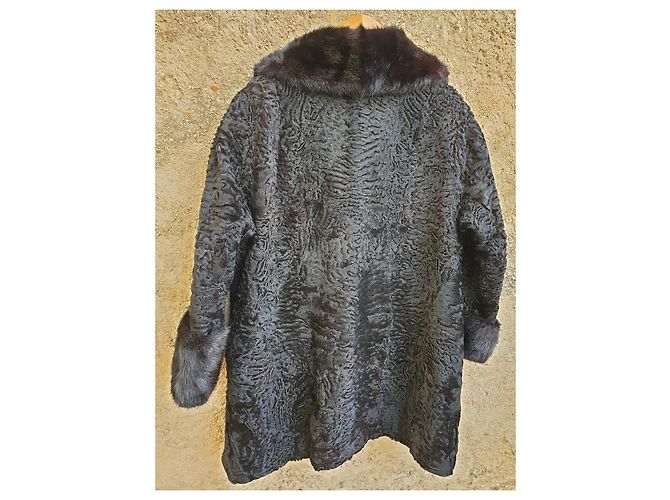 Autre Marque Giacca Caban in Astrakan e Collo di Visone Nero - vista 3