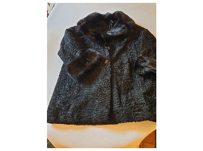 Autre Marque Giacca Caban in Astrakan e Collo di Visone Nero - vista 5