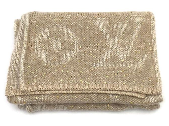 Sciarpa Louis Vuitton in mohair beige con finiture dorate e paillettes Bianco Crudo - vista 2