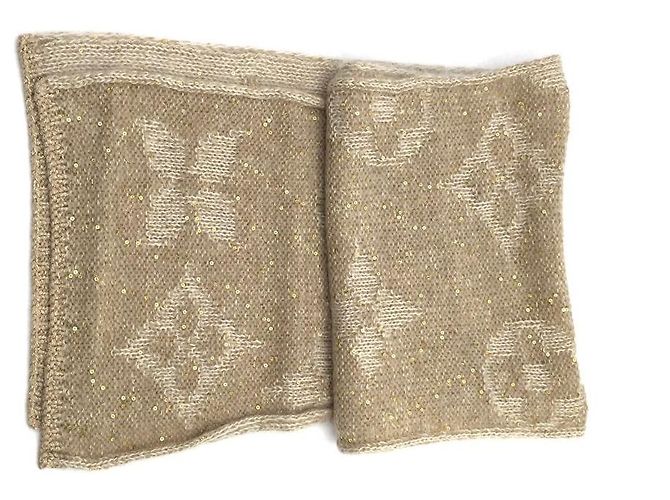 Sciarpa Louis Vuitton in mohair beige con finiture dorate e paillettes Bianco Crudo - vista 3