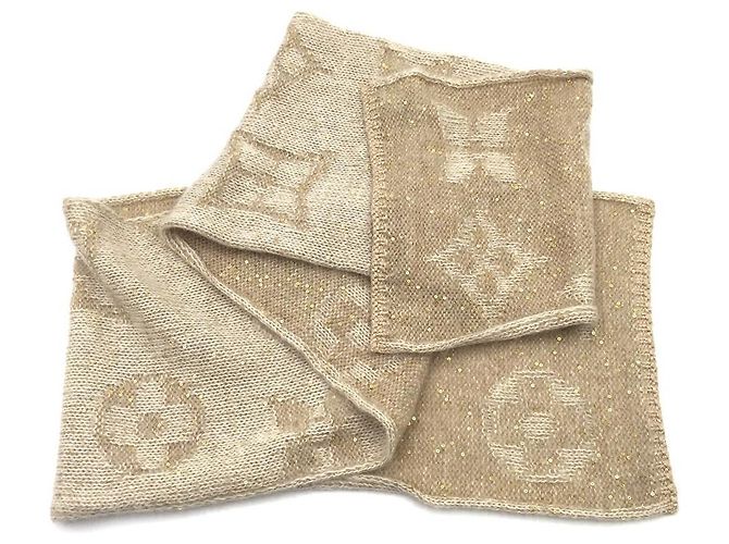 Sciarpa Louis Vuitton in mohair beige con finiture dorate e paillettes Bianco Crudo - vista 4