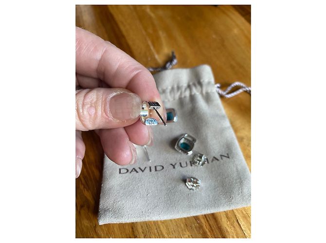David Yurman Albion hampton blue topaz & Diamond 7mm x 7mm drop earrings Dark blue Silver hardware - view 2