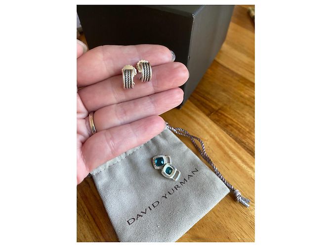 David Yurman Albion hampton blue topaz & Diamond 7mm x 7mm drop earrings Dark blue Silver hardware - view 5