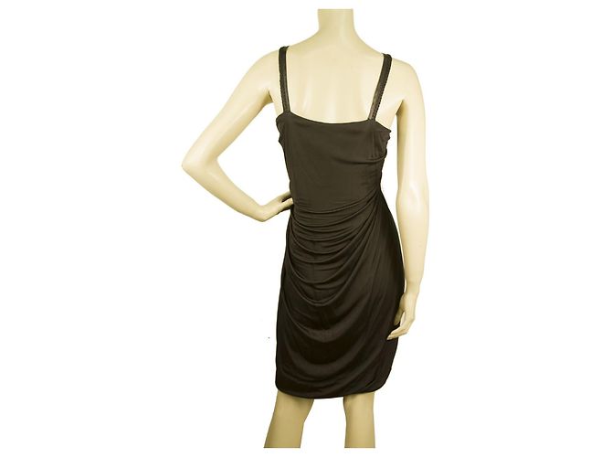 Yigal Azrouel Schwarzes Leder Panel Rotguss Ringe Drapierte Blase Kleid Größe 1 - Ansicht 2