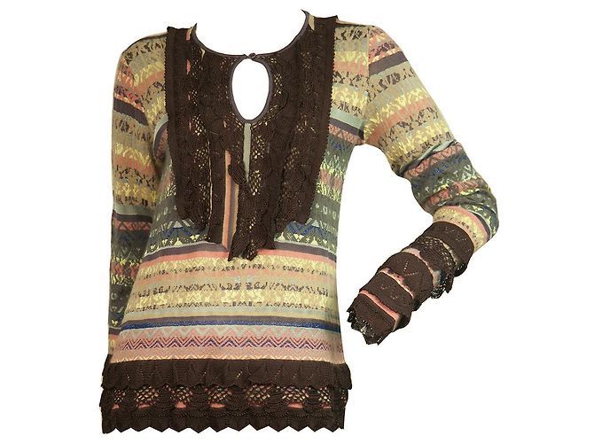 Christian Lacroix Multicolor Top w. Gehäkelter Wollpullover mit Rüschen Gr. XL Mehrfarben - Ansicht 6
