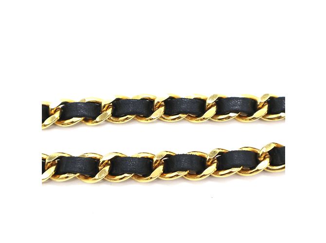 Chanel Gold Black CC Medallion Charm Charm Leather Through Chain Belt Collar Dorado - vista 11