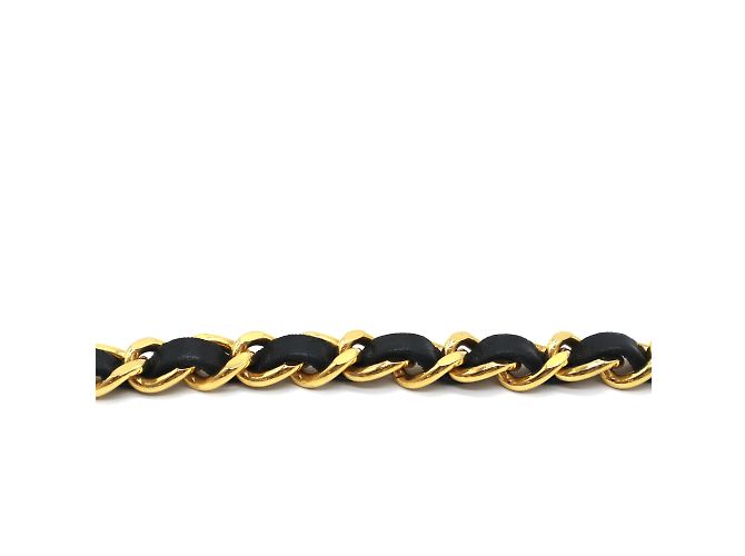 Chanel Gold Black CC Medallion Charm Charm Leather Through Chain Belt Collar Dorado - vista 12