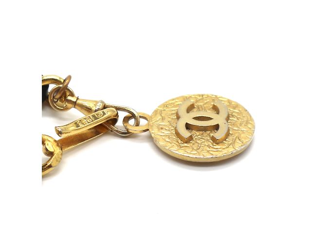 Chanel Gold Black CC Medallion Charm Charm Leather Through Chain Belt Collar Dorado - vista 8