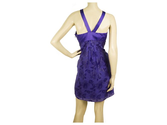 Tibi Silk Floral Daisies Jacquard Purple Y Neck Sleeveless Mini Dress -SZ 4 - view 2
