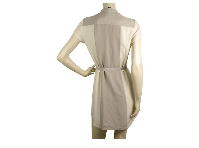 Armani Exchange Branco Cinza Pregas Pequenas com Cinto Mini Vestido Camisa Comprimento 0 - vista 2