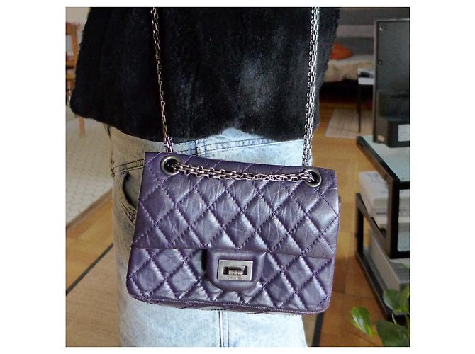 Borsa a mano Chanel 2.55 in pelle viola scuro - vista 9