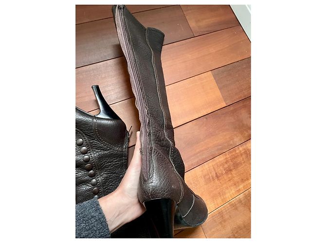 Botas Lanvin de cuero granulado marrón oscuro - vista 11