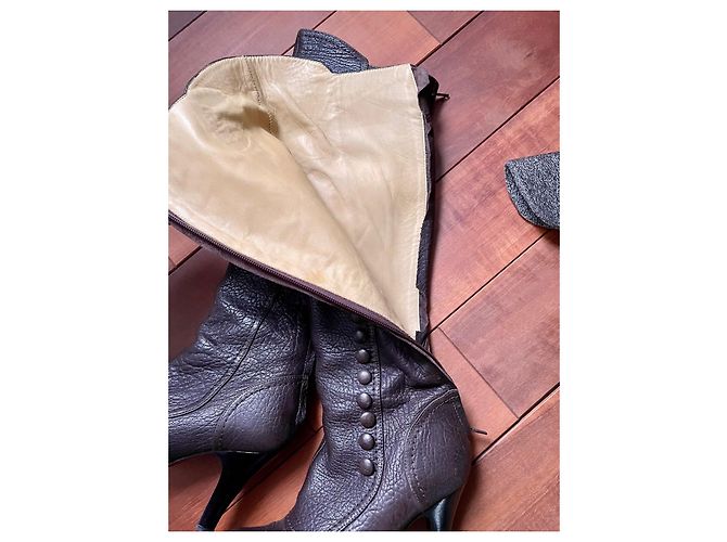 Botas Lanvin de cuero granulado marrón oscuro - vista 4