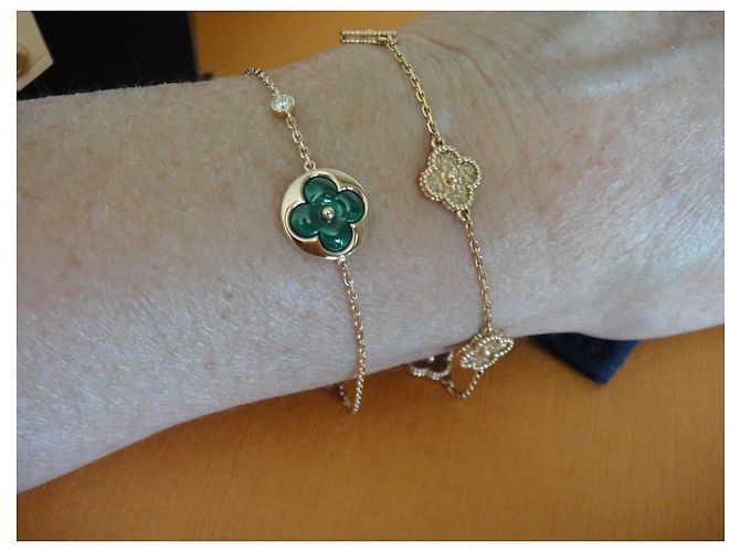 Louis Vuitton Sonnenfarbenes Blütenarmband MALACHIT und DIAMOND Grün - Ansicht 5