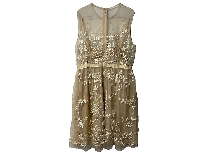 Needle & Thread – Ärmelloses Spitzenkleid aus beiger Seide Braun - Ansicht 5