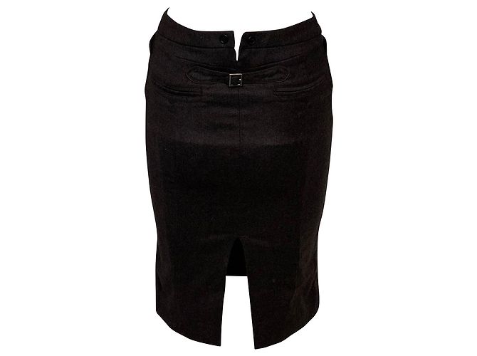 Jupe Crayon Joseph en Laine Marron - vue 2