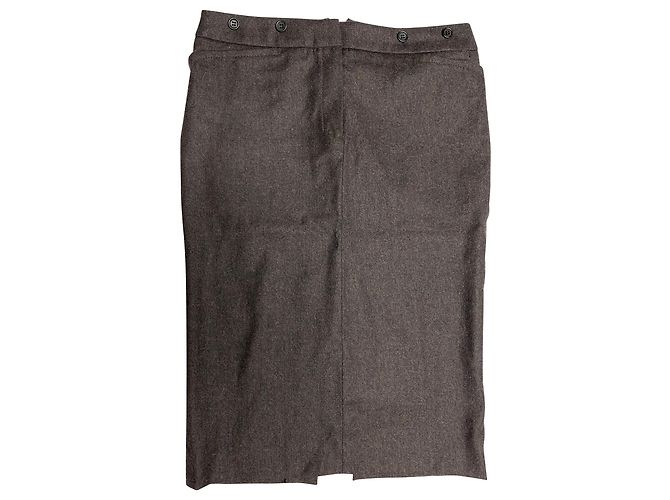 Jupe Crayon Joseph en Laine Marron - vue 7