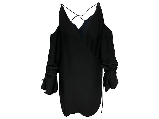 Iro Lebeca Cold-shoulder Wrap-effect Mini Dress in Black Polyester - view 3