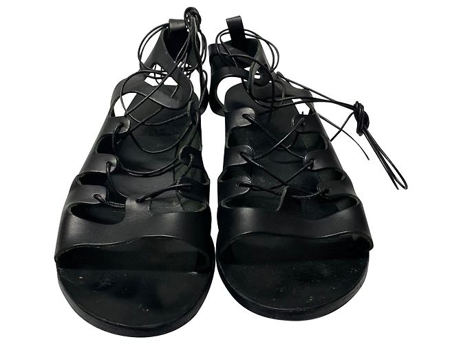 Ancient Greek Sandals Antigone Sandali Greci Gladiatori Antigone in Pelle Nera - vista 2