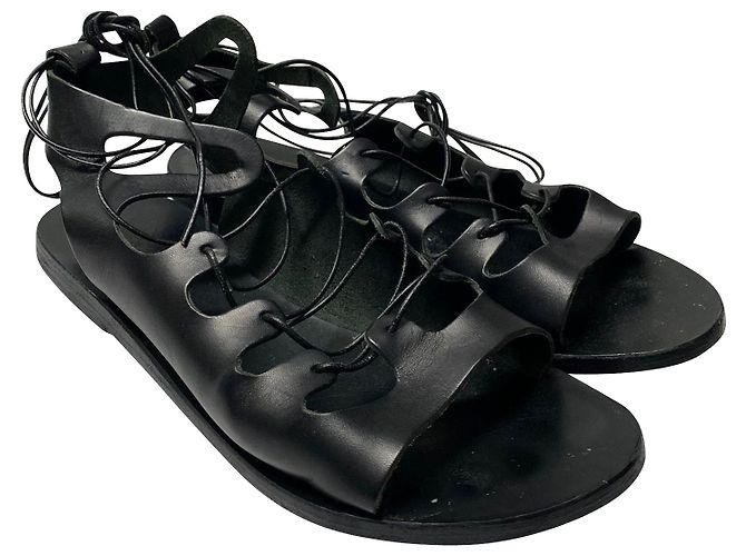 Ancient Greek Sandals Antigone Sandali Greci Gladiatori Antigone in Pelle Nera - vista 3