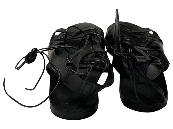Ancient Greek Sandals Antigone Sandali Greci Gladiatori Antigone in Pelle Nera - vista 4