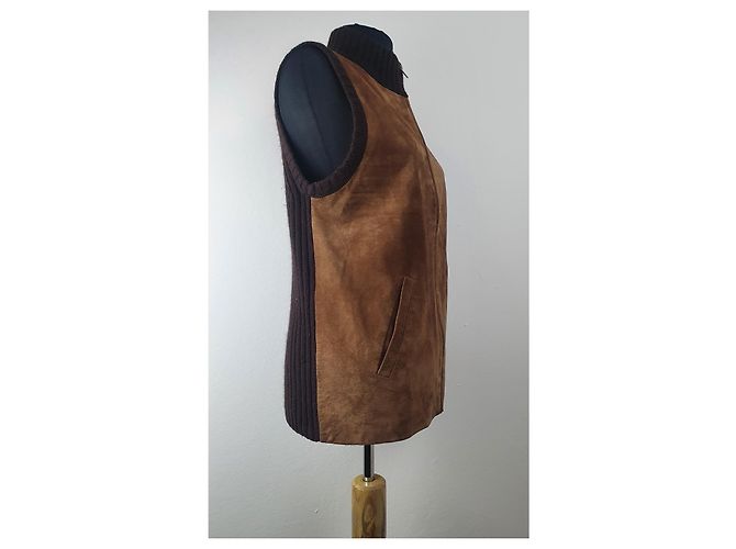 Colete Ralph Lauren de couro e lã merino marrom - vista 2