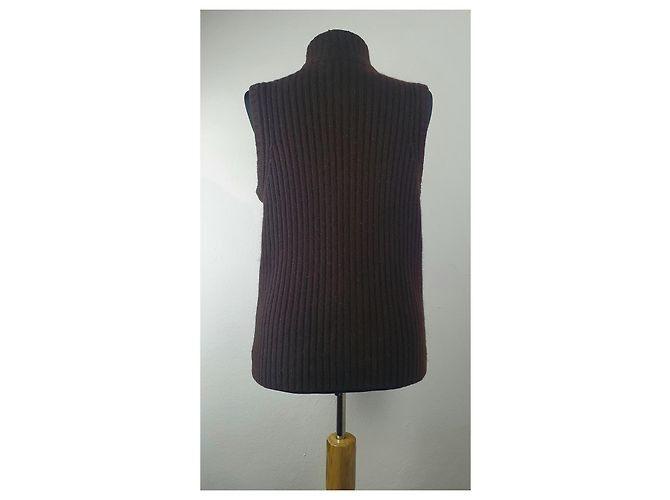 Colete Ralph Lauren de couro e lã merino marrom - vista 3