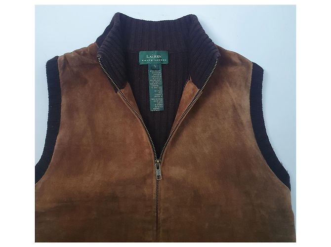 Colete Ralph Lauren de couro e lã merino marrom - vista 4