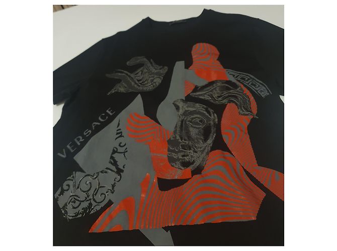 T-shirt Versace in cotone nero multicolore - vista 2
