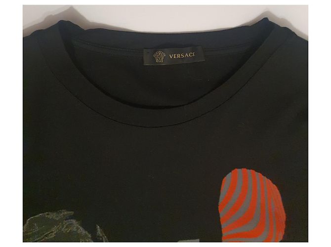 T-shirt Versace in cotone nero multicolore - vista 3