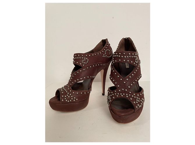 Décolleté Miu Miu Camoscio Marrone Chiodi Metallo - vista 2
