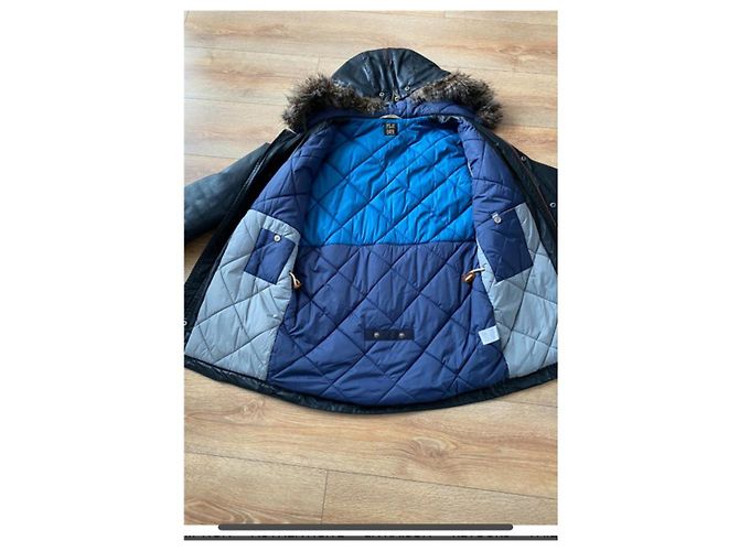 Parka Paul Smith Blu Navy con Cappuccio con Bordo in Pelliccia - vista 3