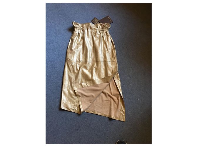 Falda Louis Vuitton de cuero dorada Dorado - vista 2