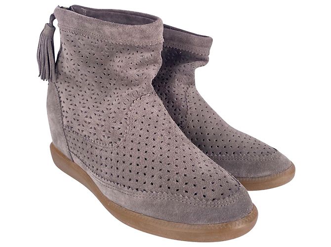 Isabel Marant Tronchetto in velluto Stainer in camoscio grigio - vista 3