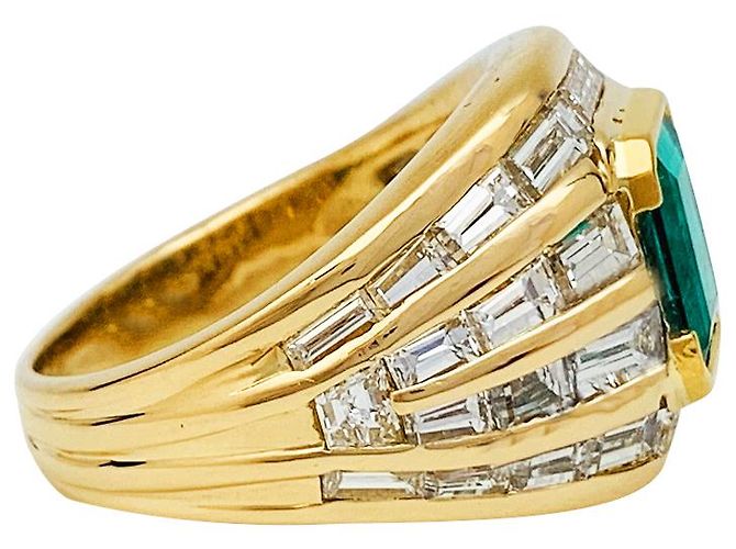inconnue Anillo de oro amarillo, Esmeralda 2.86 quilate, palillos diamantes. - vista 2