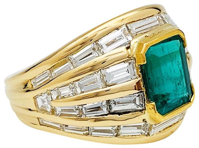 inconnue Anillo de oro amarillo, Esmeralda 2.86 quilate, palillos diamantes. - vista 3
