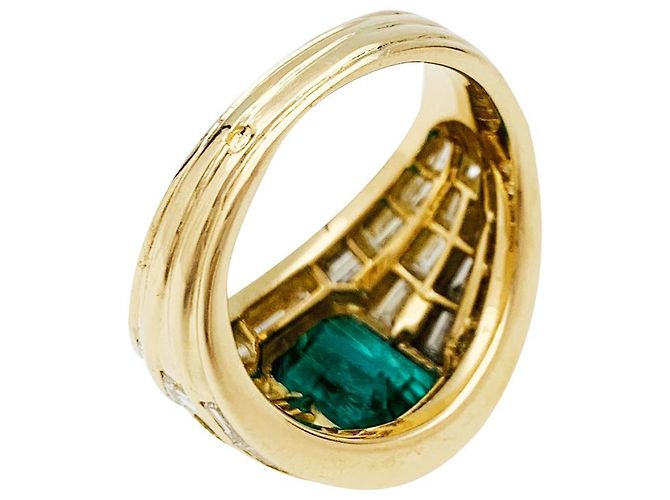 inconnue Anillo de oro amarillo, Esmeralda 2.86 quilate, palillos diamantes. - vista 5