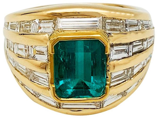 inconnue Anillo de oro amarillo, Esmeralda 2.86 quilate, palillos diamantes. - vista 6