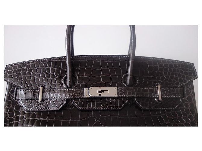 Hermès Borsa HERMES BIRKIN 35 coccodrillo Grigio Grigio antracite - vista 12
