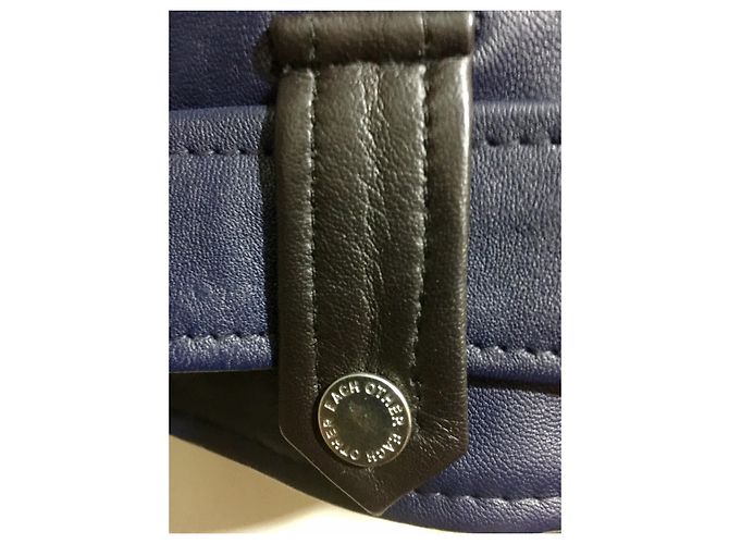 Each X Other Leather two tone biker jacket in black and navy Blue - view 4