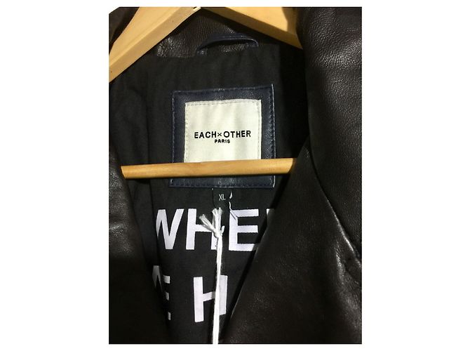 Each X Other Leather two tone biker jacket in black and navy Blue - view 5