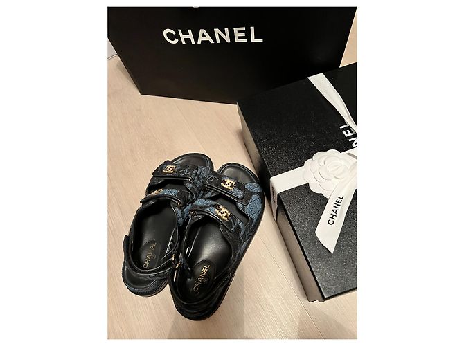 Sandali Chanel Dad blu in tessuto taglia 36 - vista 3