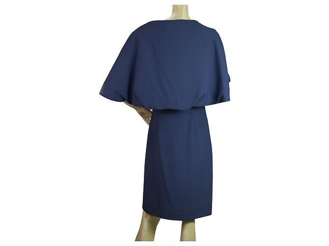 Autre Marque Vrettos Vrettakos Blaues knielanges ärmelloses Cape-Kleid - Ansicht 2